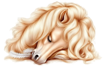 Cute Sleeping Horse Illustration With White Hair And Dreamy Transparent Background