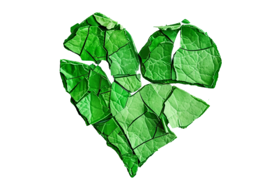 Broken Heart Shape Stickers in Green Color Isolated on Transparent Background