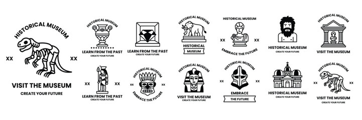 Set of illustrations in the concept of a museum in line art style