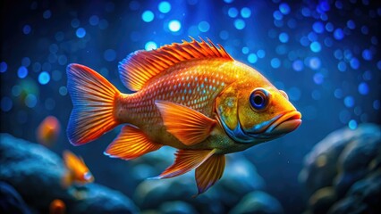 Fototapeta premium Tropical reef ablaze with color; an orange fish, scales shimmering, dominates this vibrant underwater scene.