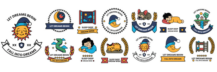 set of illustrations in the concept of good sleep in a line style