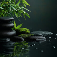 Naklejka premium spa stones and green leaves