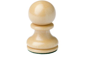 A single wooden pawn chess piece on a white isolated background, symbolizing strategy and games.