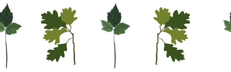 Leaves border on a white background. Hand-drawn illustration. Perfect for spring and summer.	