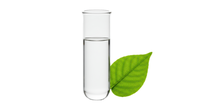 Isolated Test Tube with Water and Leaf