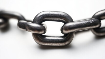 Obraz premium Close Up of Interlocking Metal Chain Links on White Background