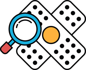 A close up of a magnifying glass looking at a bandage