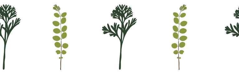  Leaves border on a white background. Hand-drawn illustration. Perfect for spring and summer.