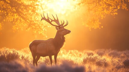 Majestic Red Deer Standing Proudly in the Morning Sun.