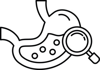 cartoon drawing of a stomach with a magnifying glass on it