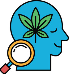 A man's head with a leaf on it and a magnifying glass