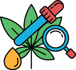 A drawing of a plant with a magnifying glass and a dropper