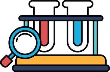 A close up of two beakers with a magnifying glass in between them