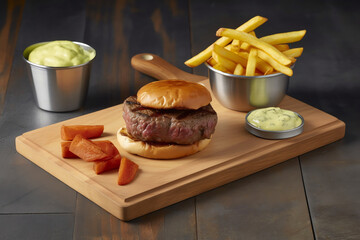 Wooden Board Burger Platter