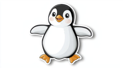 Obraz premium Cute cartoon penguin character with cheerful expression, featuring black and white body, orange beak, and flippers. Perfect for stickers or