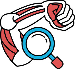 A cartoon of a muscle with a magnifying glass over it