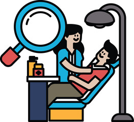 A woman is helping a man in a dentist chair