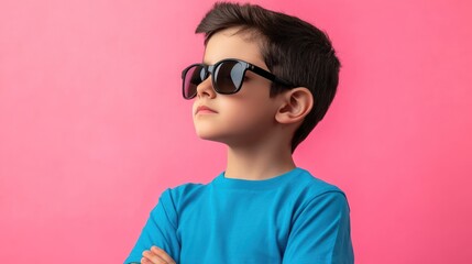 Naklejka premium Cool Kid in Sunglasses: A Portrait of Youthful Confidence