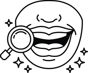 cartoon of a smiling mouth with a magnifying glass over it