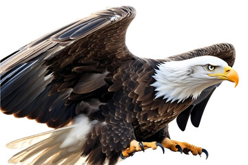 Obraz premium Isolated Photo of a Majestic Bald Eagle with Spread Wings on Transparent Background