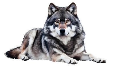 Obraz premium Isolated Photo Of A Majestic Wolf Resting With Fur Details On Transparent Background