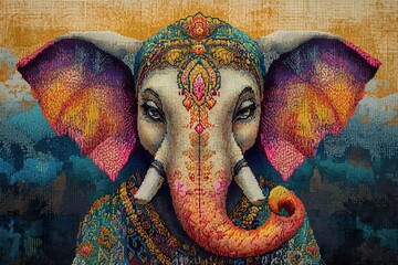 Obraz premium An ornately decorated elephant with vibrant and colorful embroidered details