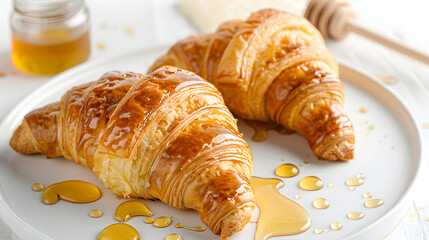 Golden flaky croissants glazed with honey, perfect for breakfast