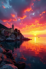 Vibrant sunset over Livorno Leghorn harbor in Tuscany, Italy, travel, livorno, vibrant