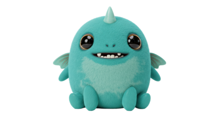 Isolated Cartoonish Blue Monster with Big Eyes and Small Wings