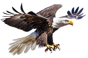 Obraz premium Majestic Bald Eagle Flying Isolated Photo With Spread Wings Against Black Background