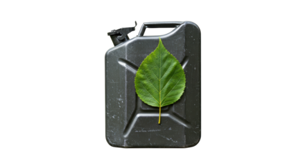 Isolated Gasoline Can with Green Leaf Symbolizing Eco Friendly Transportation