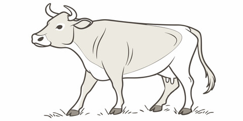 Fototapeta premium EID UL ADHA MINIMALISTIC VECTOR ILLUSTRATION OF A COW STANDING STRAIGHT , WHITE & SILVER COLOR LINE ART PNG 