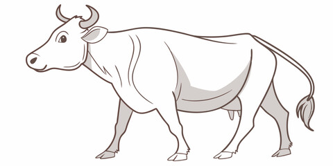 EID UL ADHA MINIMALISTIC VECTOR ILLUSTRATION OF A COW STANDING STRAIGHT , WHITE & SILVER COLOR LINE ART PNG 