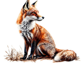 Obraz premium Realistic Digital Illustration Of A Red Fox Sitting Isolated Against A Transparent Background