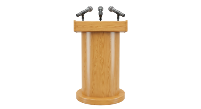 Isolated Wood Podium with Microphones for Public Speaking