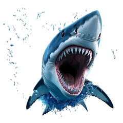 Naklejka premium Realistic Illustration Of A Shark With Open Mouth And Water Splash On Transparent Background