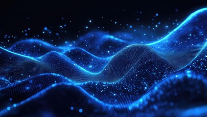 Abstract digital wave pattern of glowing particles