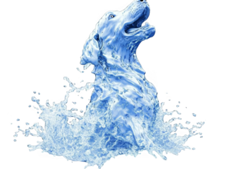 Water Dog Illustration Isolated on Transparent Background with Blue Tones