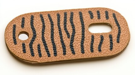 Tan Leather Object with Black Stripes on White Background