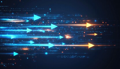 Futuristic digital arrows moving forward, data stream