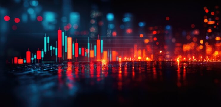 Abstract Financial Candlestick Chart At Night