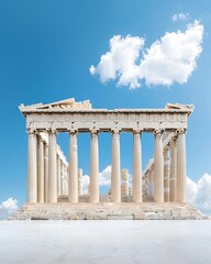Obraz premium Ancient Greek temple showcasing stunning architecture against a blue sky.