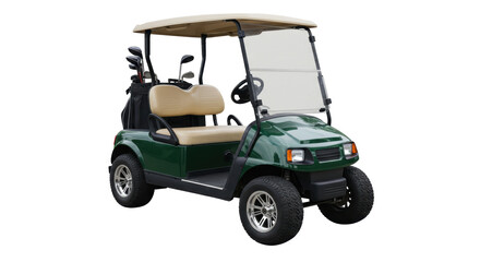 Isolated Green Golf Cart with Clubs
