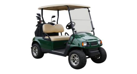 Isolated Green Golf Cart with Clubs