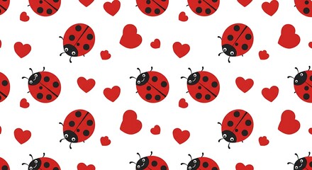 Charming Ladybug Love Pattern Red Hearts White Background AI Generated