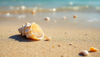Seashell Beach Scene Sunny Day Ocean Background Sand