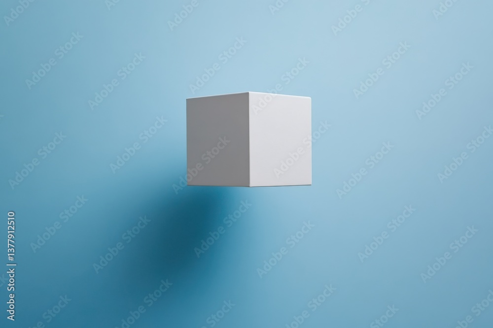 Poster Floating white cube against a light blue background showcasing simplicity and minimalism in design