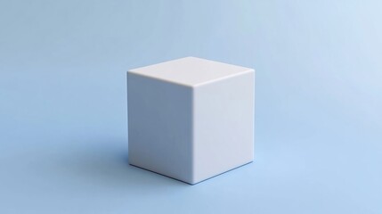 Fototapeta premium Simple white cube on light blue background