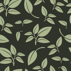 Seamless pattern silhouette leaves on dark background