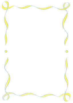 Light Blue & Yellow Wavy Ribbon Frame with Dots, wedding menu invitation border hand drawn baby shower a4 a5 a6 birthday engagement party, clown funfair style, bachelorette bachelor vintage retro wave
